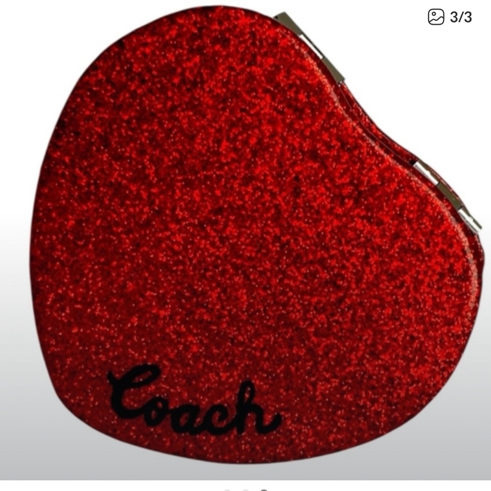 Coach- Logo Glitter Double Sided Compact Mirror (Wine ❤️)